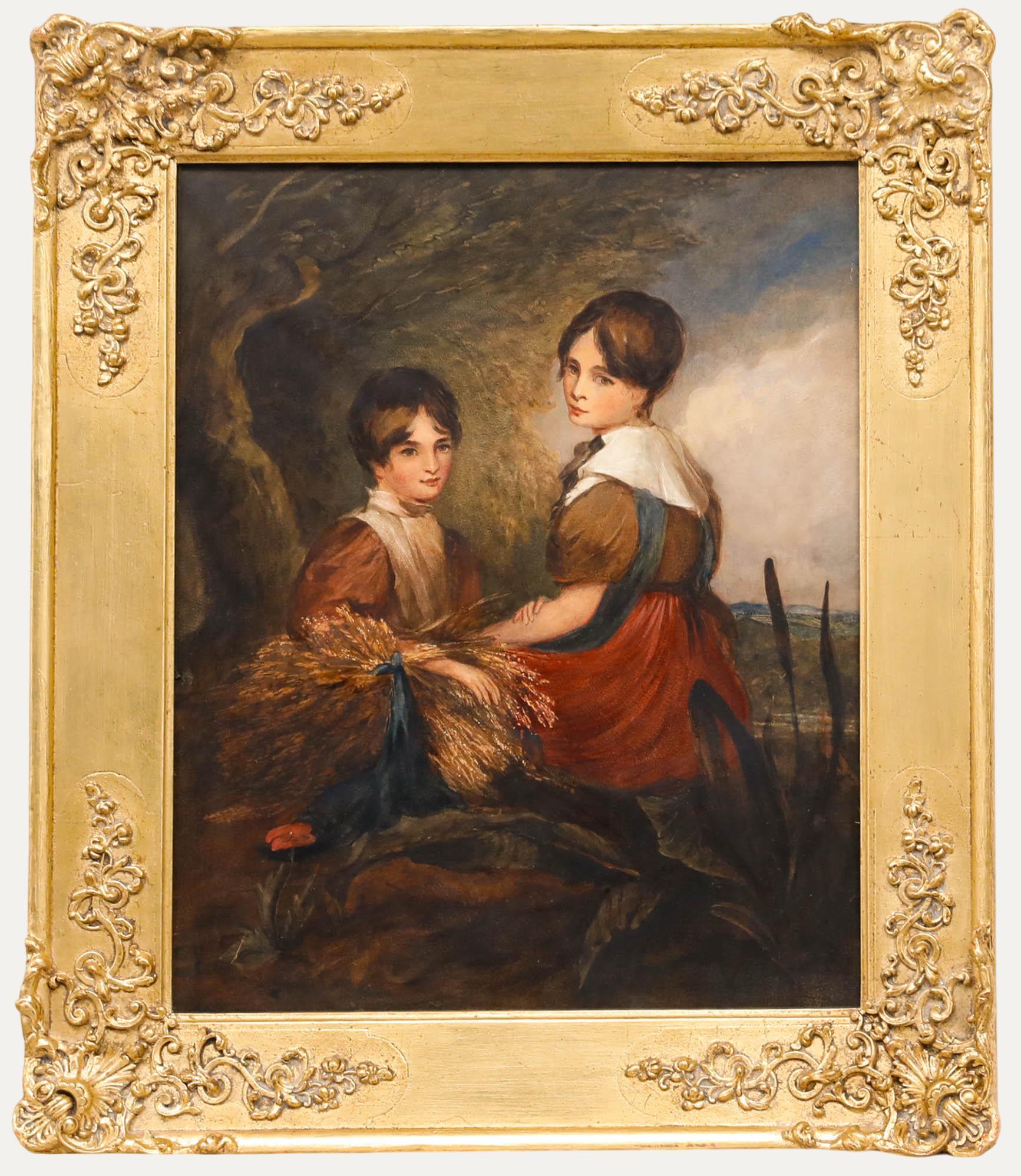 Aquarelle de l
English School du 19e siècle - La cueillette du grain