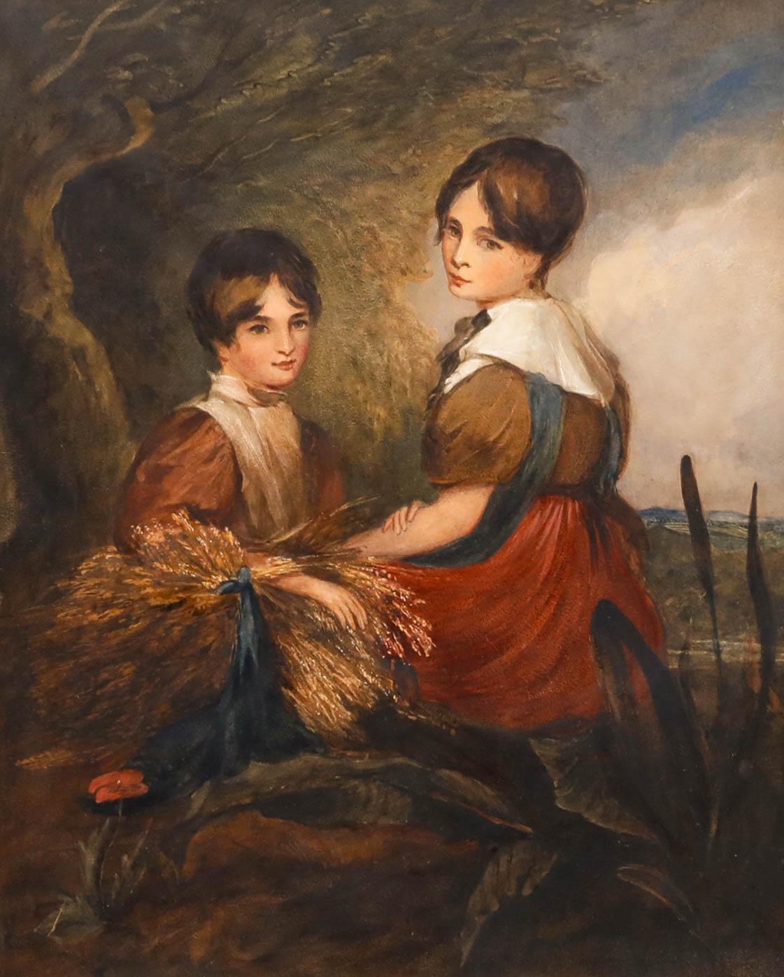 Aquarelle de l'English School du 19e siècle - La cueillette du grain - Art de Unknown