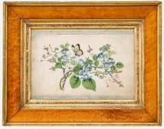 Chinese 19th Century Watercolour - Butterfly Amongst the Flowers
