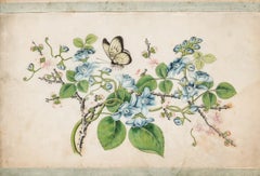 Chinese 19th Century Watercolour - Butterfly Amongst the Flowers