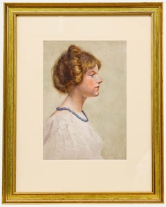 Aquarelle du début du 20e siècle - Portrait d'une jeune femme de profil