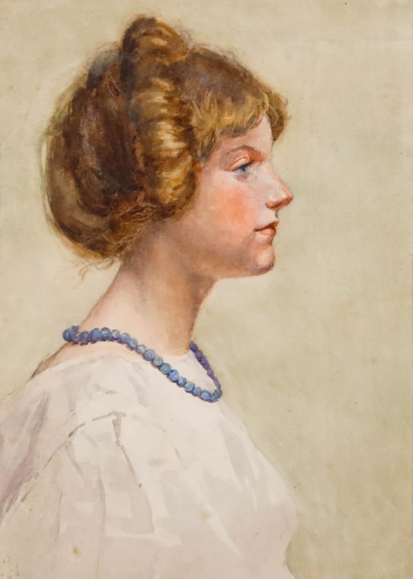Acquerello dei primi del Novecento - Ritratto di giovane donna di profilo - Art di Unknown