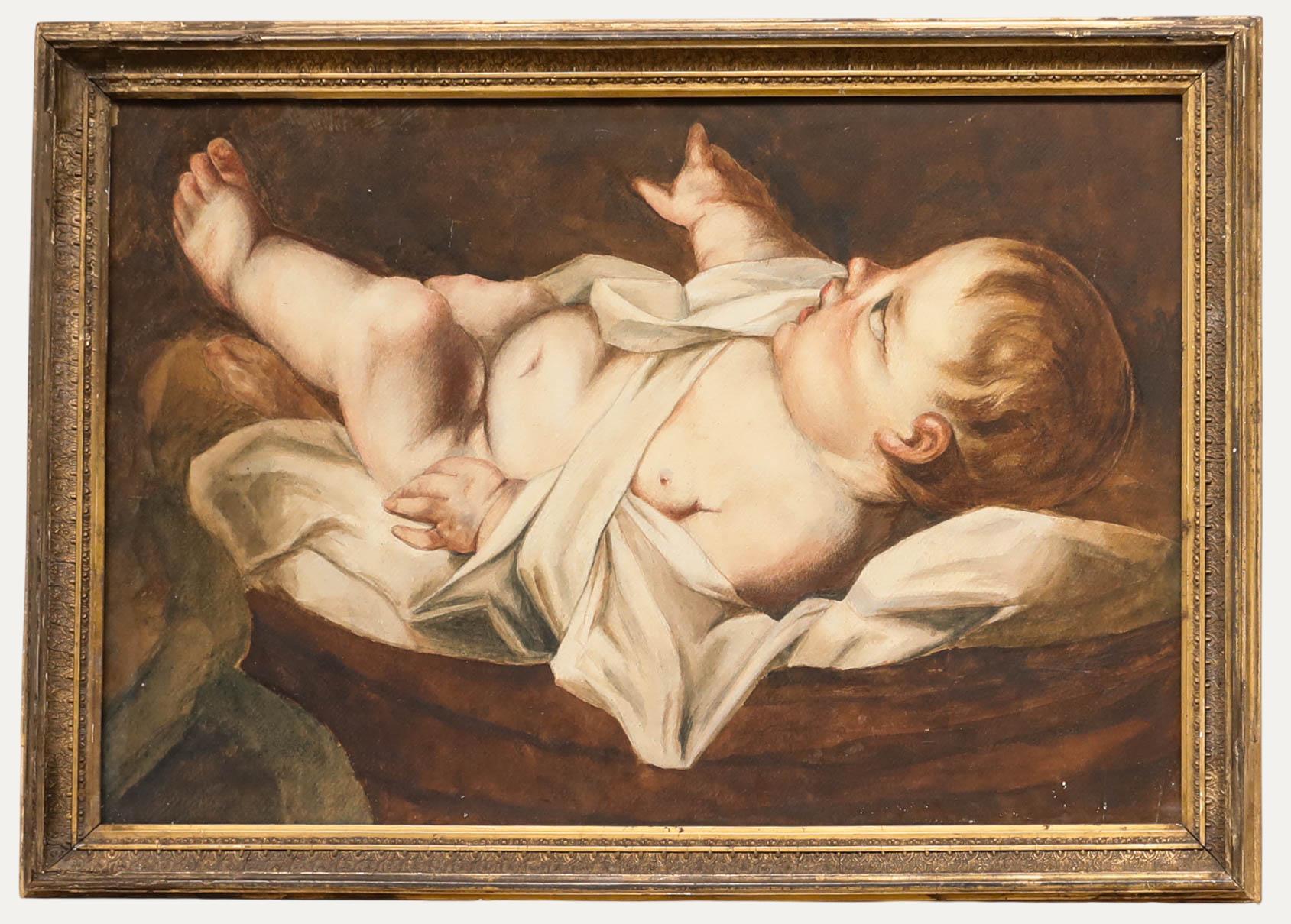 Aquarelle du 19e siècle - Étude d
un nourrisson