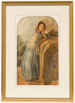 Antique Manner of William H Hunt (1827-1910) - Watercolour, Girl Leaning on a Rock