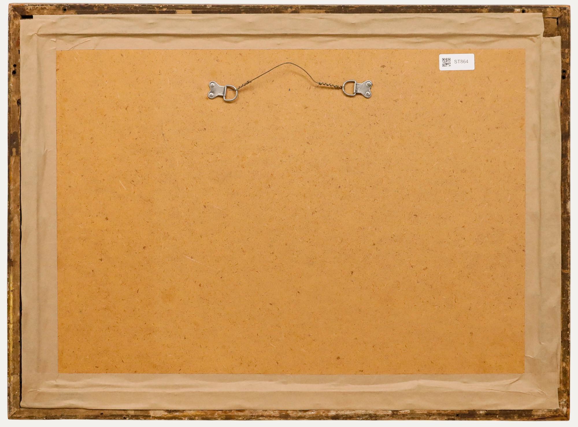 Acquerello del XIX secolo incorniciato - Bestiame in un paesaggio montano - Landscape Art Marrone di Unknown