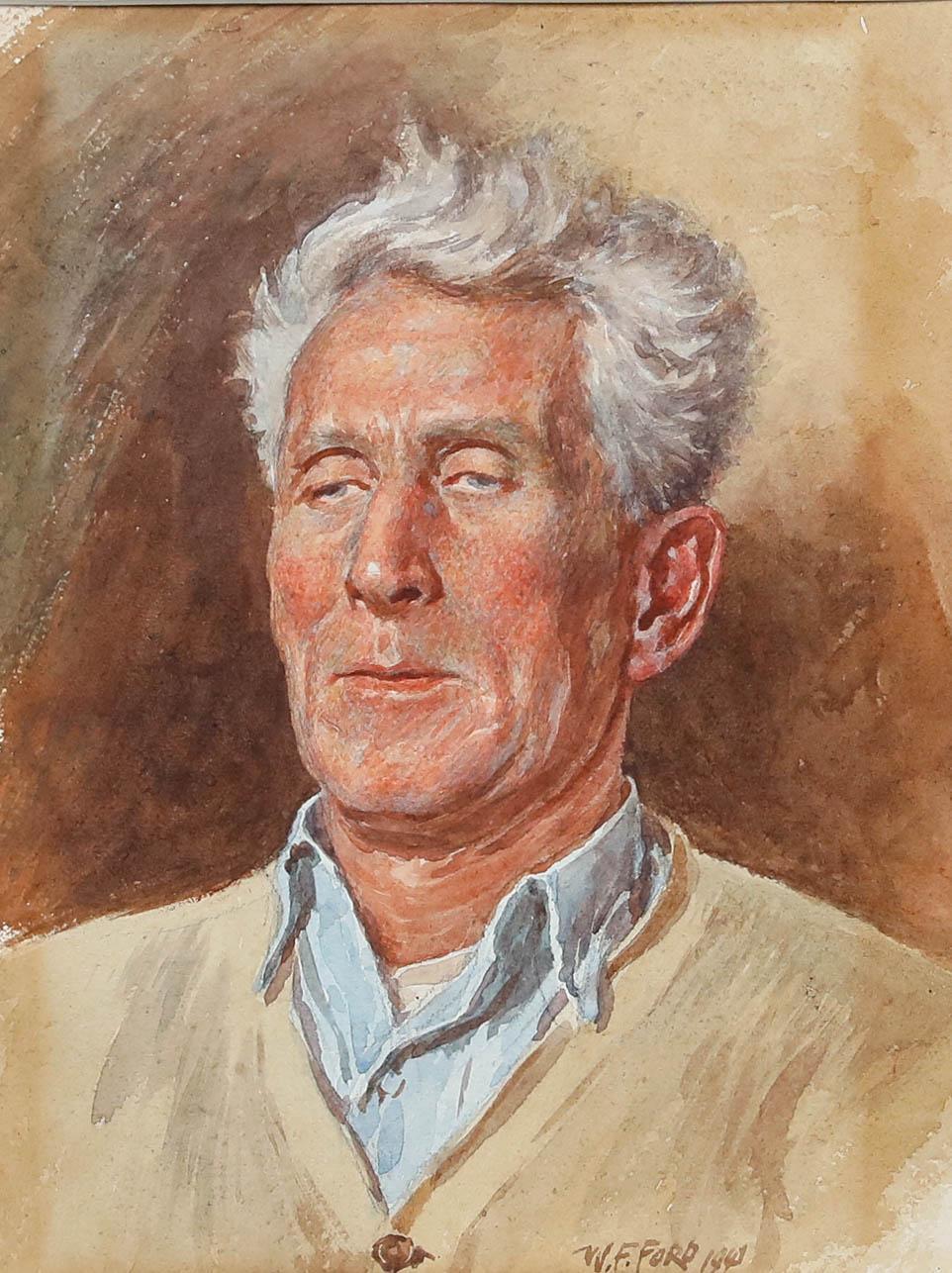 W.F. Ford - Acquerello del 1941 incorniciato, Ritratto di un uomo - Art di Unknown