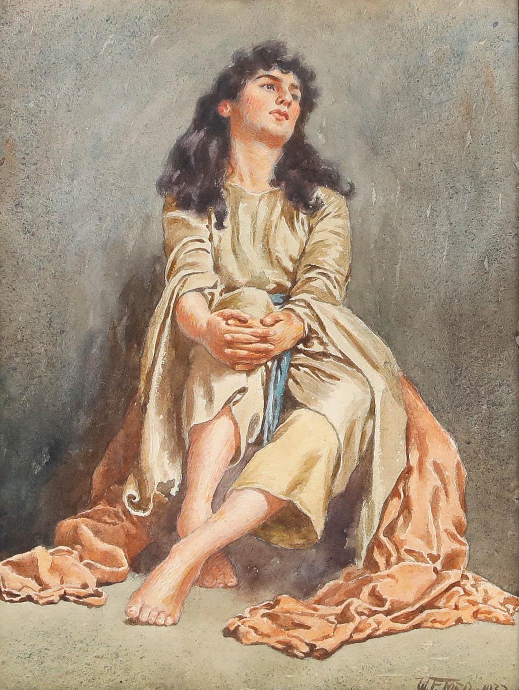 W.F. Ford - Aquarelle encadrée de 1932, perdue dans ses pensées - Art de Unknown