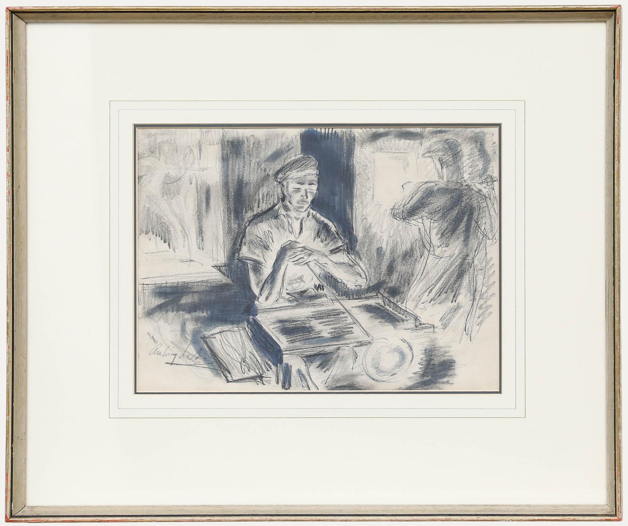 Antony Lake (1905-1956) - Framed Charcoal Drawing, The Glass Blower