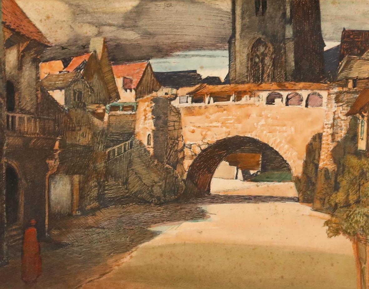 Joseph Riley Wilmer (1883-1941) - 1932 Dibujo a pluma y tinta, Dante en la ciudad en venta 1