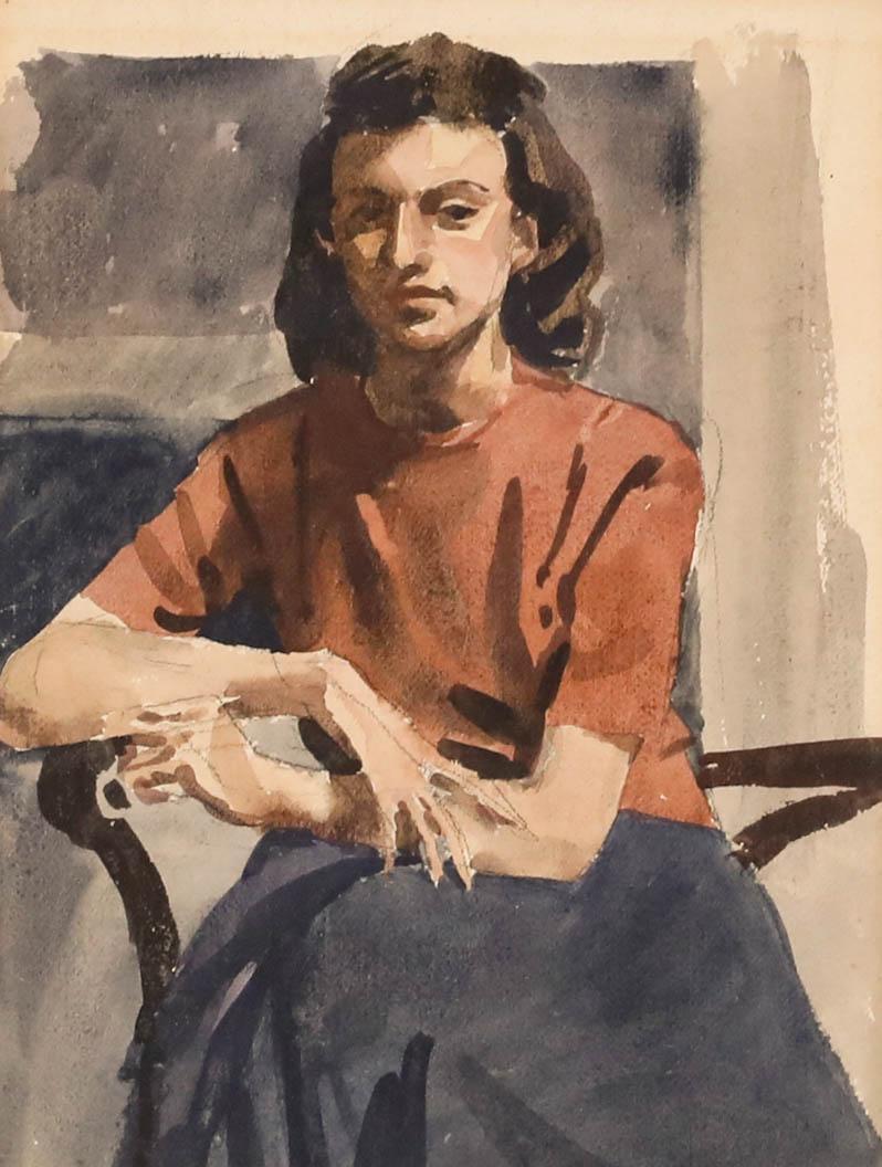 Nicholas Solovioff (1927-1994) - Acquerello del 1949, Ritratto di Cecil in vendita 1