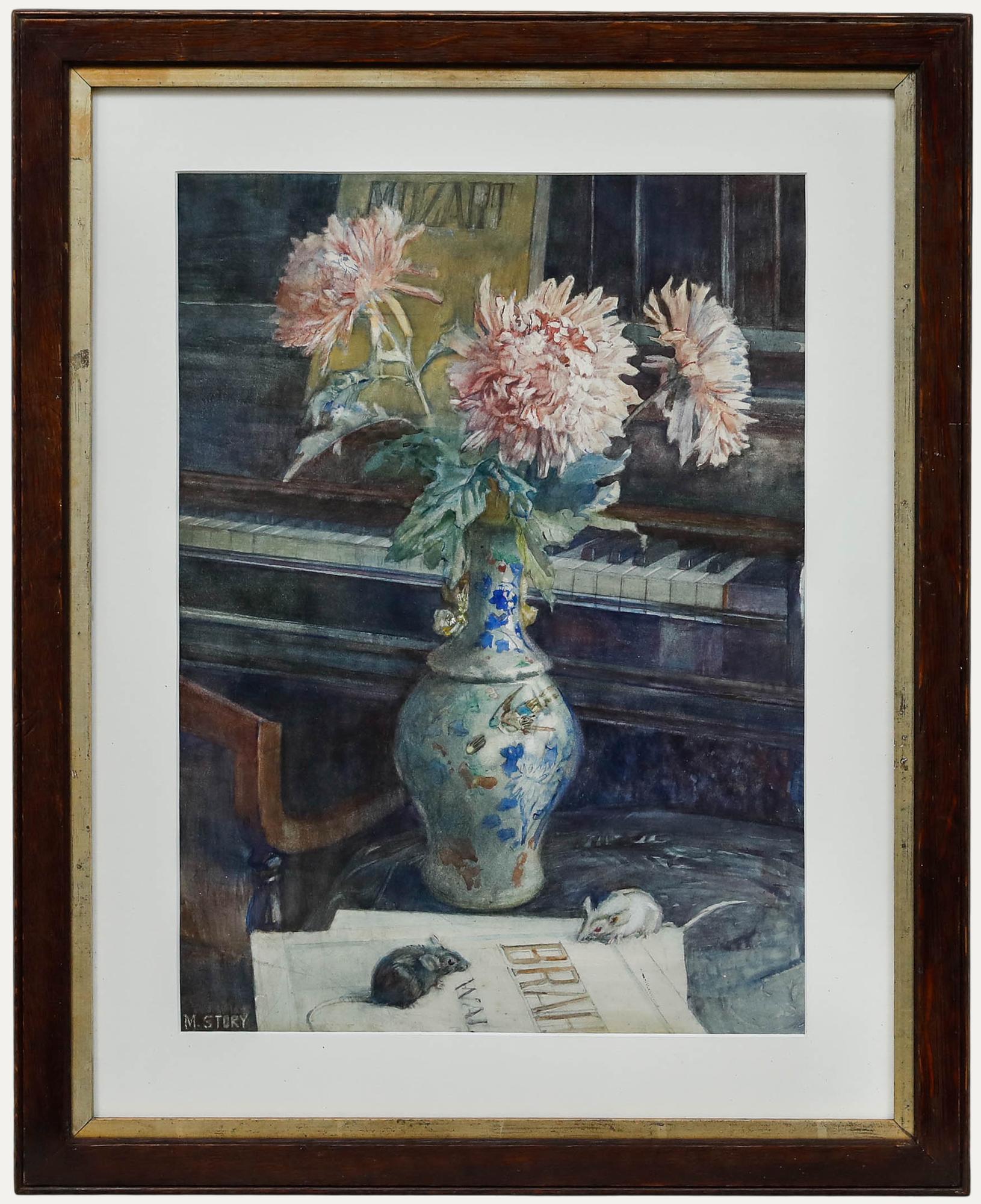 Still-Life di Unknown - Marjorie and Marjorie - Pregevole acquerello del XX secolo, Invito al valzer