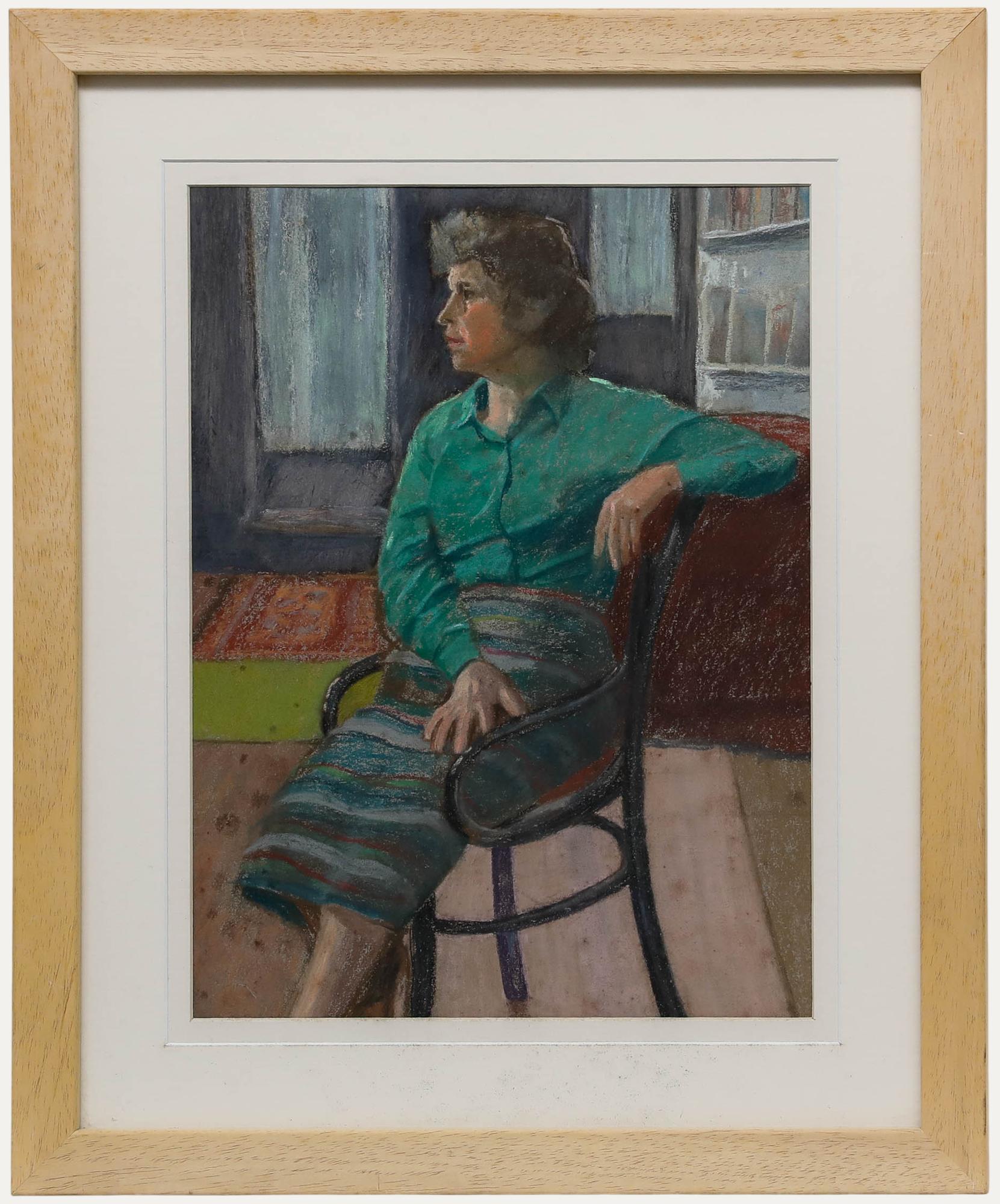 Ken Symonds (1927-2010) - Pastell des 20. Jahrhunderts, Porträt von Mrs. Tregay