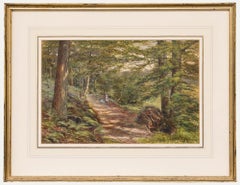 J.R. Warren-Warren - 1887 Watercolour, Mother and Daughter Gathering Wood