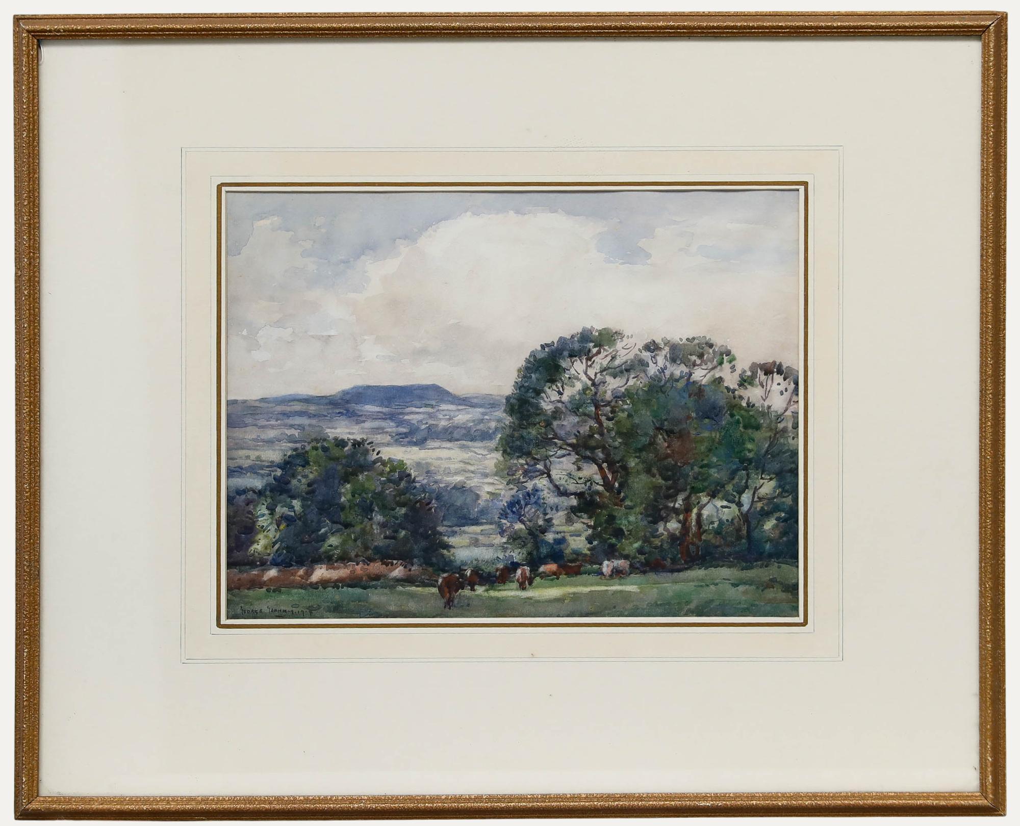George Graham (1881-1949) - Framed 1914 Watercolour, Grazing Cattle