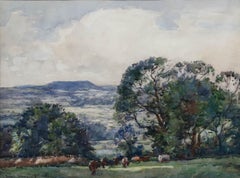 George Graham (1881-1949) - Gerahmtes Aquarell von 1914, Weidende Rinder