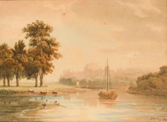 John Varley (1778-1842) - 1840 Acuarela, El castillo de Windsor desde el Támesis