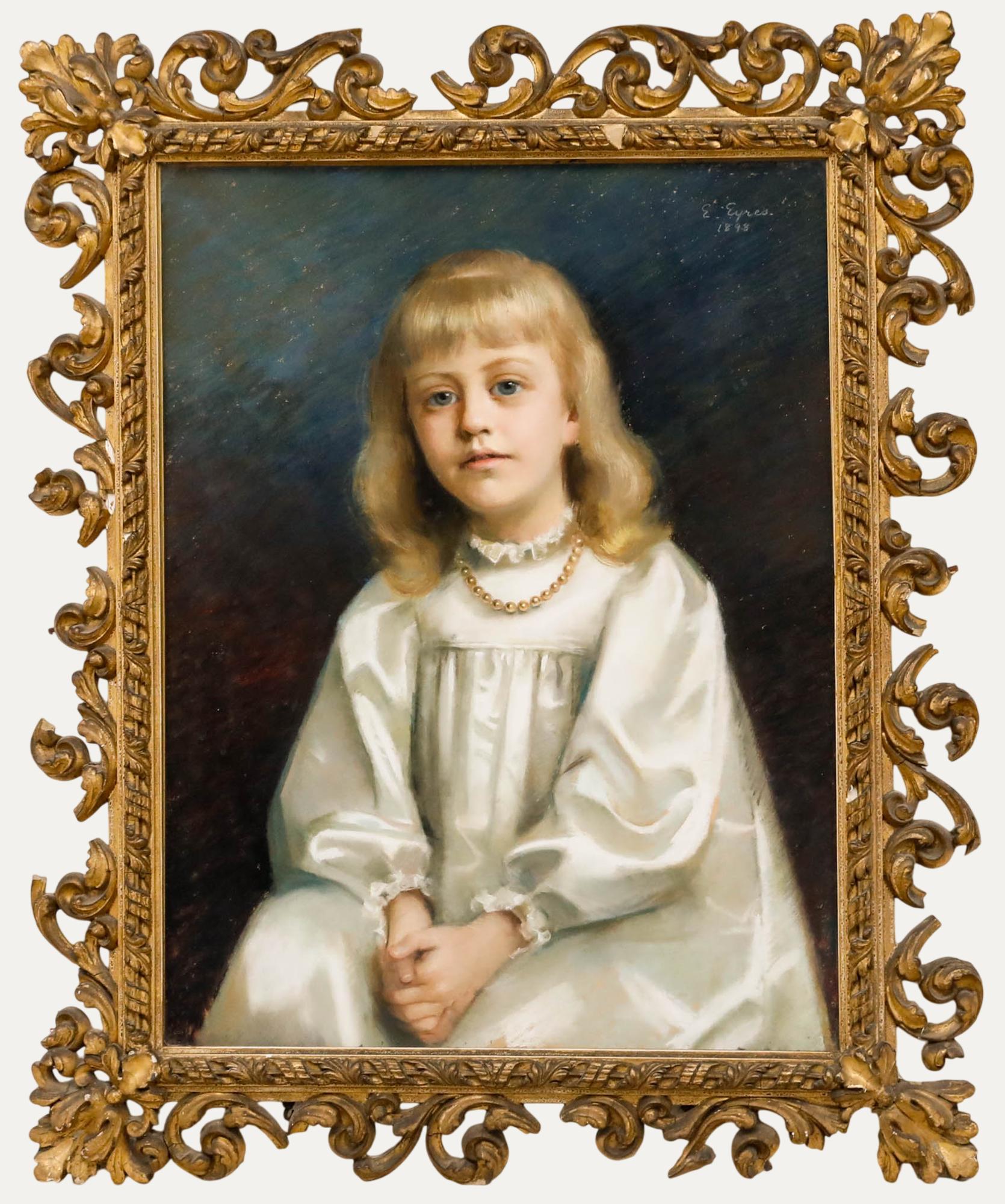 Emily Eyre (1850-1910) - Pour la restauration 1898 Pastel, Petite fille en blanc