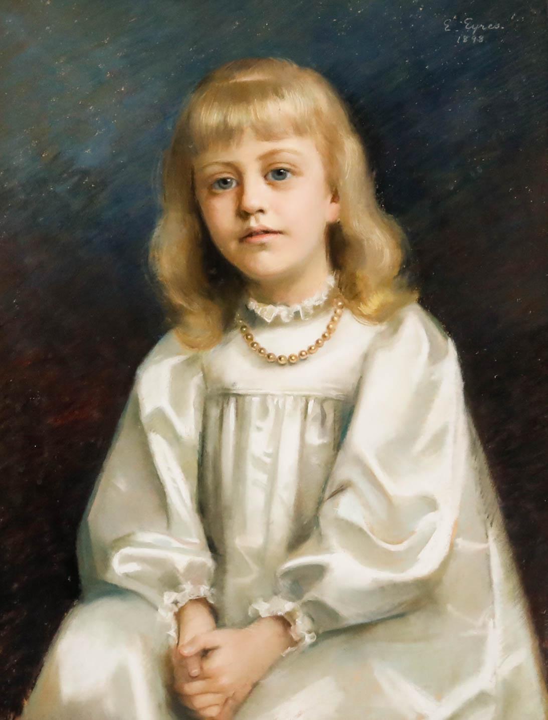 Eyre (1850-1910) - Per il restauro Pastello del 1898, Bambina in White - Art di Unknown