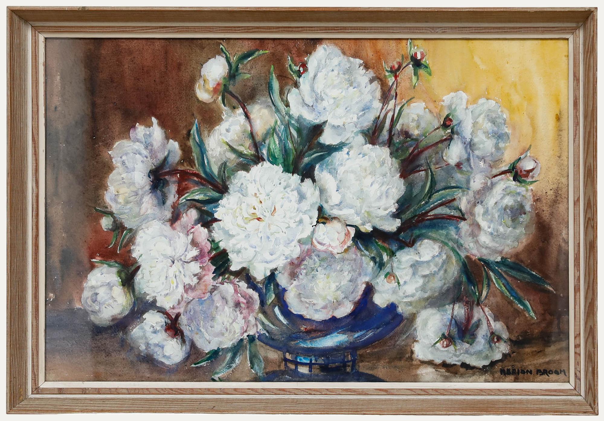 Marion Broom RWS (1878-1962) - Aquarelle du milieu du 20e siècle, Pivoines blanches