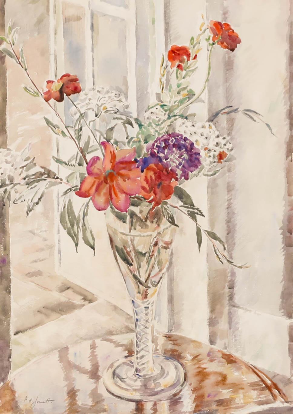 Percy Hague Jowett (1882-1955) - Acquerello della metà del XX secolo, Natura morta floreale - Art di Unknown