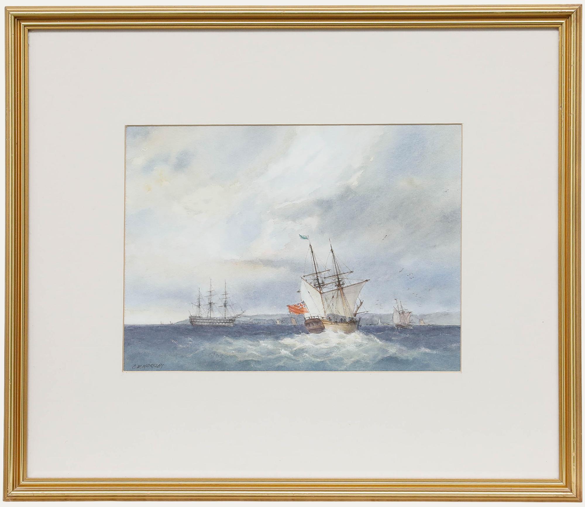 C. W. Morsley - Aquarelle encadrée du 20e siècle, Early Brig off North East Coast