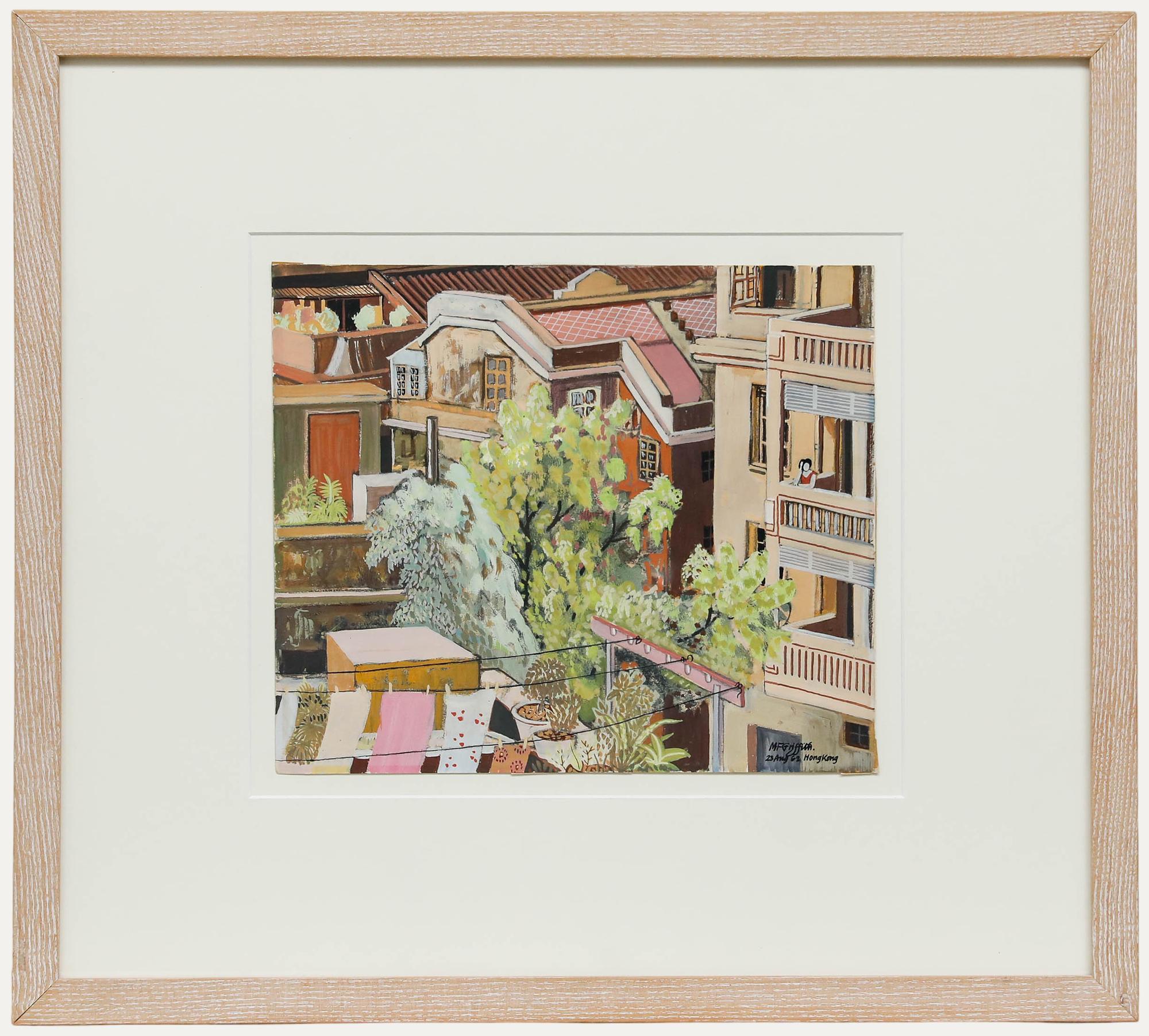 Landscape Art Unknown - M. F. Griffith - Gouache encadrée du 20e siècle, Hong Kong