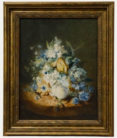 Framed Early 20th Century Watercolour - Still Life with Flowers and Peaches