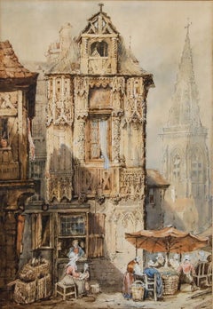 After Samuel Prout (1783-1852) - 19th Century Watercolour, Marketplace at Bruges