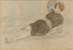 Imre Goth (1893-1982) - Disegno in grafite del 1928 incorniciato, Signora reclinata