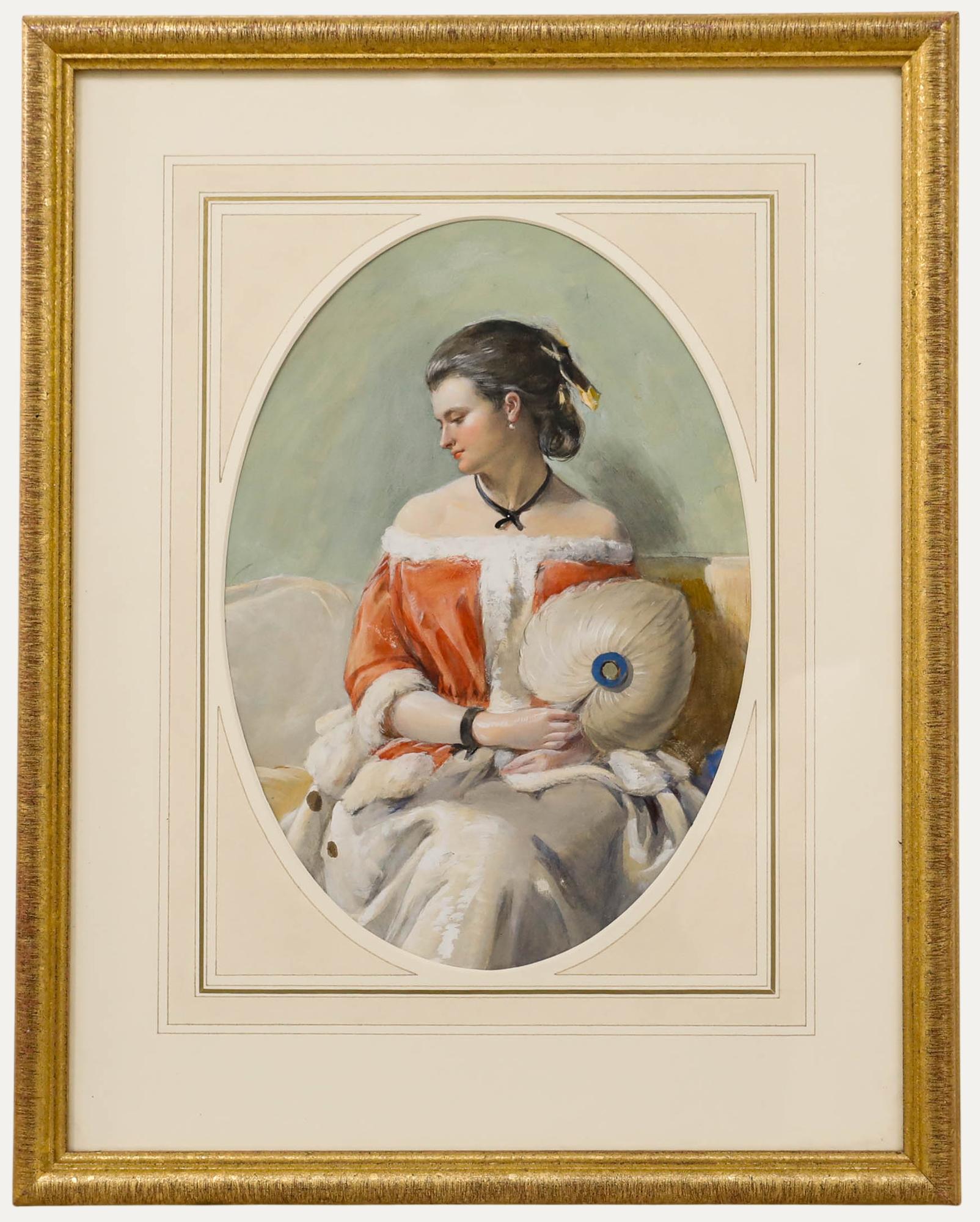 Framed Early 20th Century Watercolour - Portrait of a Lady Holding a Fan