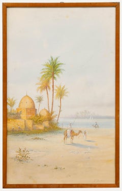 Frank Catano (fl.1880-1920) - Framed Watercolour, Figures on Camel Back