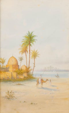 Frank Catano (fl.1880-1920) - Framed Watercolour, Figures on Camel Back