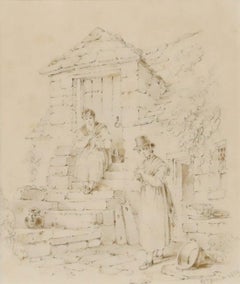 Paul Sandby Munn (1773-1845) - 1839 Graphite Drawing, At the Cottage Door