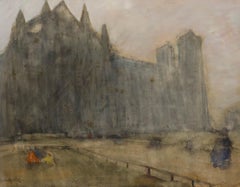 Gaston Roullet (1847-1925) - Framed Watercolour, Figures Before a Cathedral