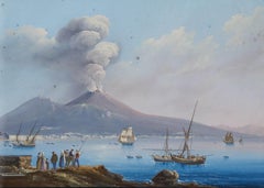 Attrib. Gioacchino La Pira (act.1839-1870) - Gouache, Mount Vesuvius