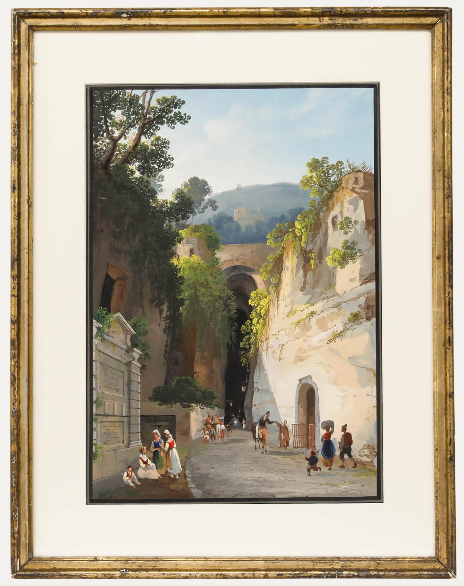 Unknown Landscape Art - Attrib. Gioacchino La Pira (act.1839-1870) - Gouache, Crypta Napoletana