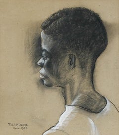 T.C. Watkins - Framed 1953 Charcoal Drawing, Portrait of a Boy from Accra