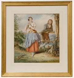 Joseph Bouvier (act.1839-1888) - Late 19th Century Watercolour, Courting Couple
