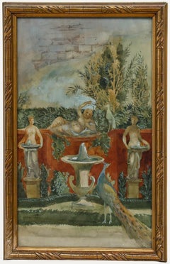 Adolf Schill (1848-1911) - Late 19th Century Watercolour, Peacock and Fountain