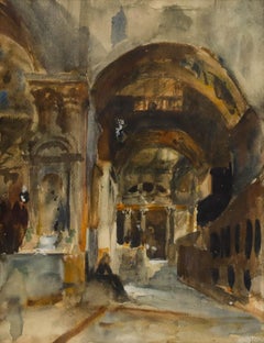 Adolf Schill (1848-1911) - Watercolour, North Aisle, St Mark's Basilica, Venice