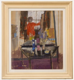 Janet Golphin (née en 1950) - Aquarelle encadrée du XXe siècle, Artistics in the Mirror (L'artiste dans le miroir)