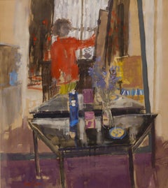 Janet Golphin (née en 1950) - Aquarelle encadrée du XXe siècle, Artistics in the Mirror (L'artiste dans le miroir)