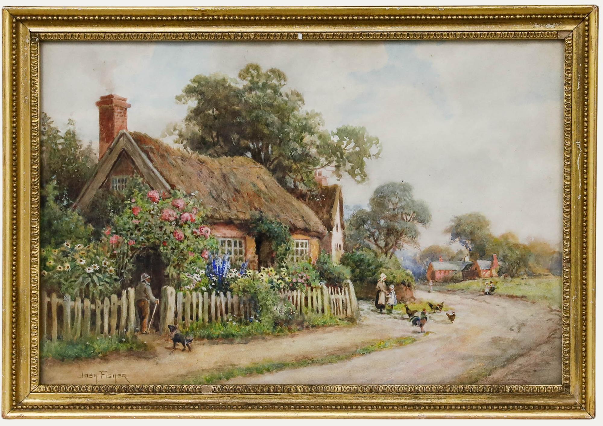 Joshua Fisher (1859-1933) - Acquerello dei primi del Novecento, Cottage estivo