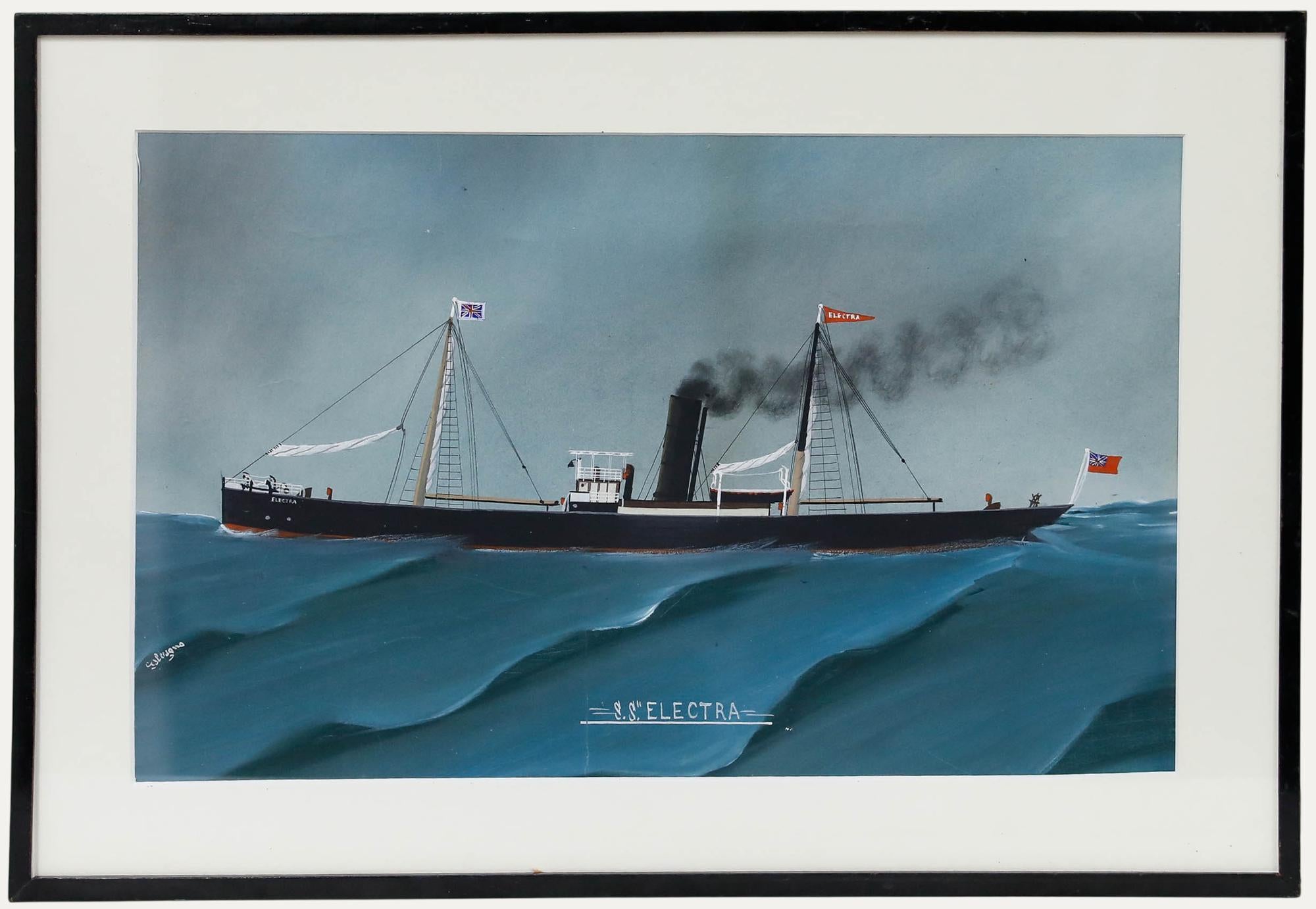 Unknown Figurative Art - Folk Art Early 20th Century Gouache - S.S Electra
