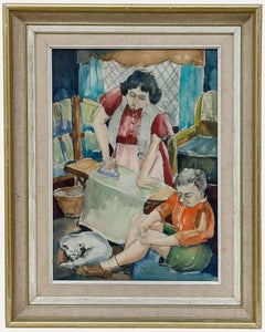 Modern British 20th Century Watercolour - Housework