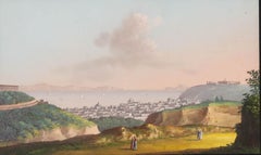 Gouache di fine Ottocento incorniciata - Napoli da Capodimonte