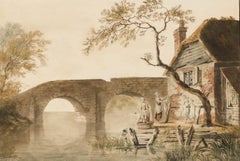 John James Barralet (1747-1815) - Framed Watercolour, Washing Clothes by a River