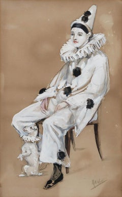 Katharine Montagu Wyatt - Gerahmte Gouache des 20. Jahrhunderts, Porträt des Pierrot