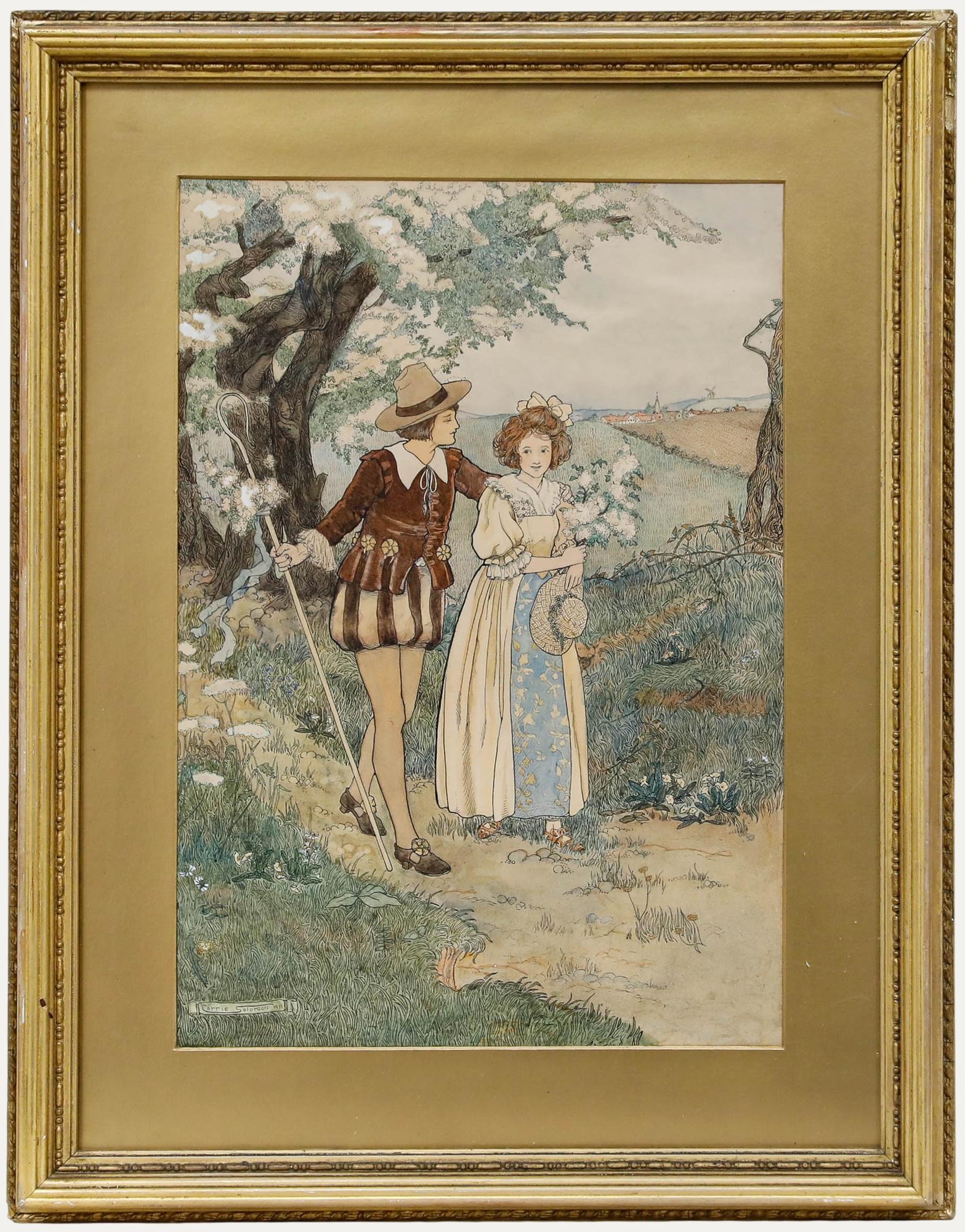 Unknown Figurative Art - Carrie Solomon - Framed 1911 Watercolour, Rosalind and Celia