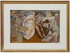 Framed 20th Century Gouache - Vitruvian Man of Medical Science